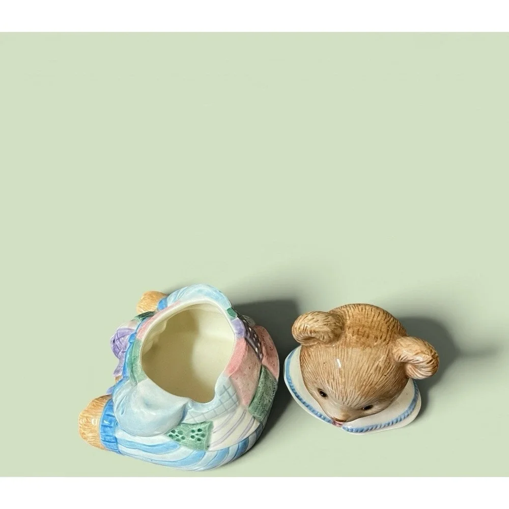 Fitz & Floyd‎ Hydrangea Bear 1993 Vintage Sugar Bowl With Lid Teddy Bear Pastel